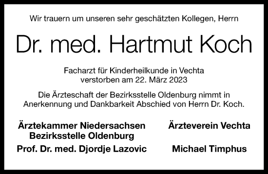 Anzeige von Hartmut Koch von OM-Medien