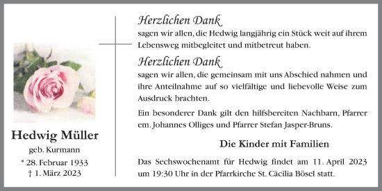 Anzeige von Hedwig Müller von OM-Medien