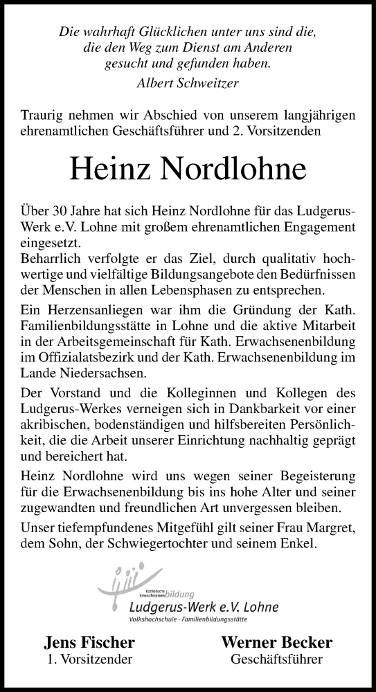 Anzeige von Heinz Nordlohne von OM-Medien