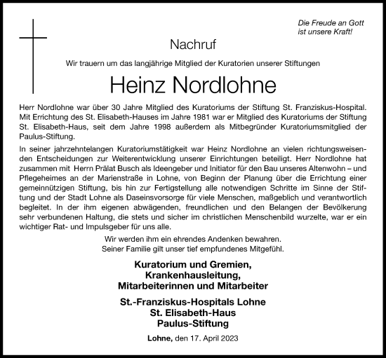 Anzeige von Heinz Nordlohne von OM-Medien