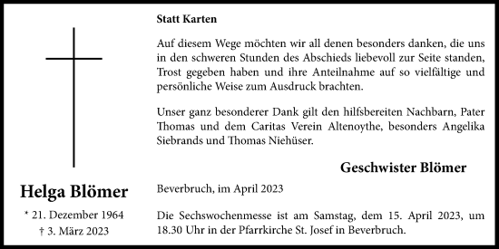 Anzeige von Helga Blömer von OM-Medien