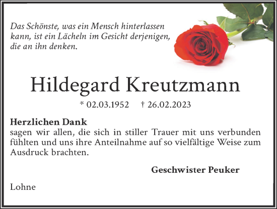 Anzeige von Hildegard Kreutzmann von OM-Medien