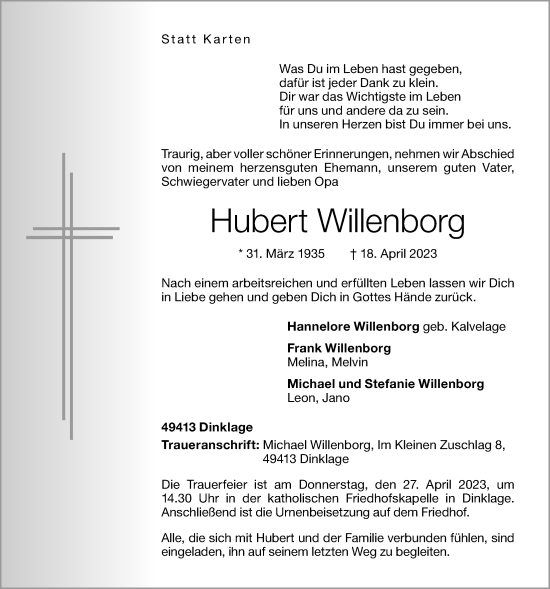 Anzeige von Hubert Willenborg von OM-Medien