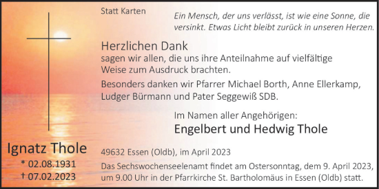 Anzeige von Ignatz Thole von OM-Medien