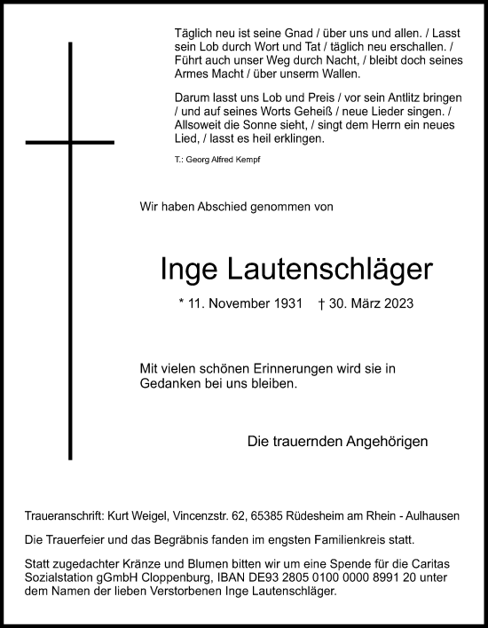 Anzeige von Inge Lautenschläger von OM-Medien