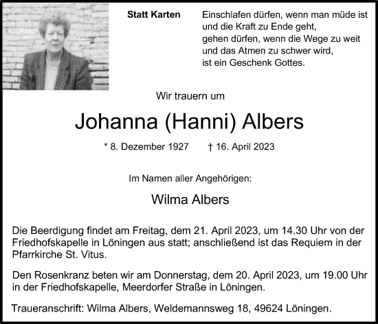 Anzeige von Johanna Albers von OM-Medien