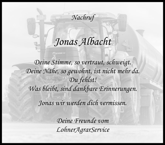 Anzeige von Jonas Albacht von OM-Medien
