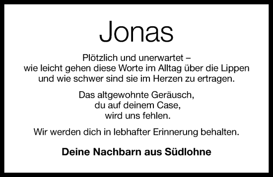 Anzeige von Jonas Albacht von OM-Medien