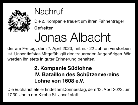 Anzeige von Jonas Albacht von OM-Medien