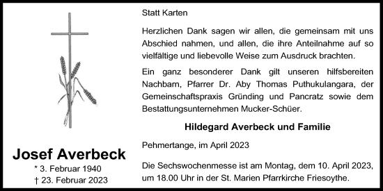 Anzeige von Josef Averbeck von OM-Medien