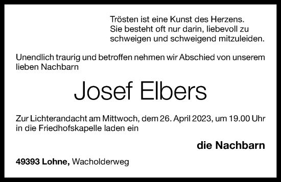 Anzeige von Josef Elbers von OM-Medien