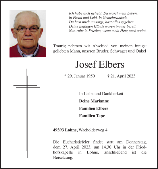 Anzeige von Josef Elbers von OM-Medien
