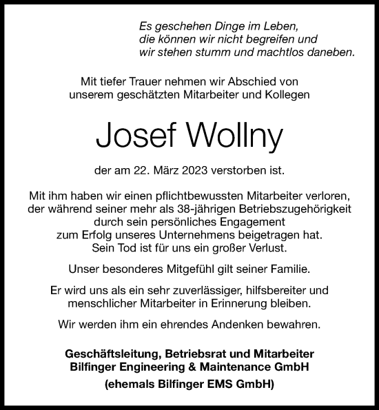 Anzeige von Josef Wollny von OM-Medien