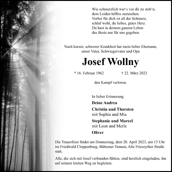 Anzeige von Josef Wollny von OM-Medien