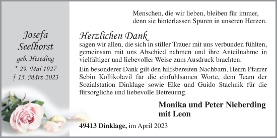 Anzeige von Josefa Seelhorst von OM-Medien