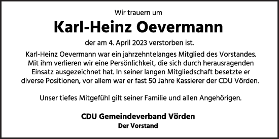 Anzeige von Karl-Heinz Oevermann von OM-Medien