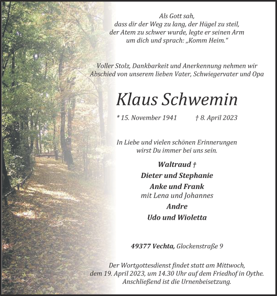 Anzeige von Klaus Schwemin von OM-Medien