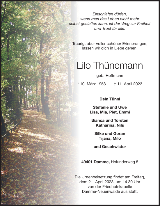 Anzeige von Lilo Thünemann von OM-Medien