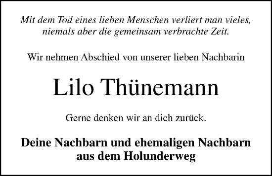 Anzeige von Lilo Thünemann von OM-Medien