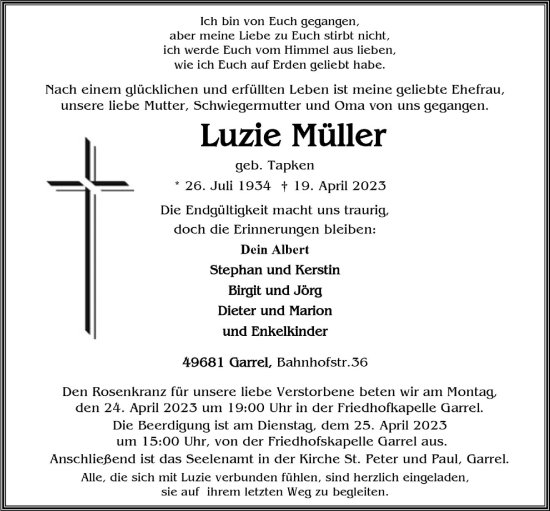 Anzeige von Luzie Müller von OM-Medien