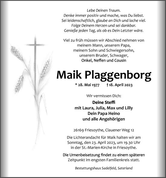 Anzeige von Maik Plaggenborg von OM-Medien