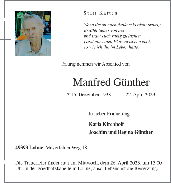 Anzeige von Manfred Günther von OM-Medien