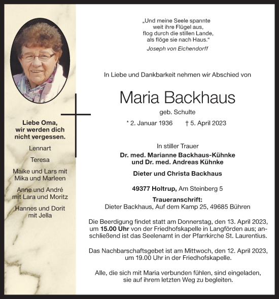 Anzeige von Maria Backhaus von OM-Medien