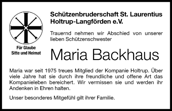 Anzeige von Maria Backhaus von OM-Medien
