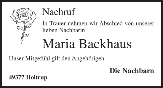 Anzeige von Maria Backhaus von OM-Medien