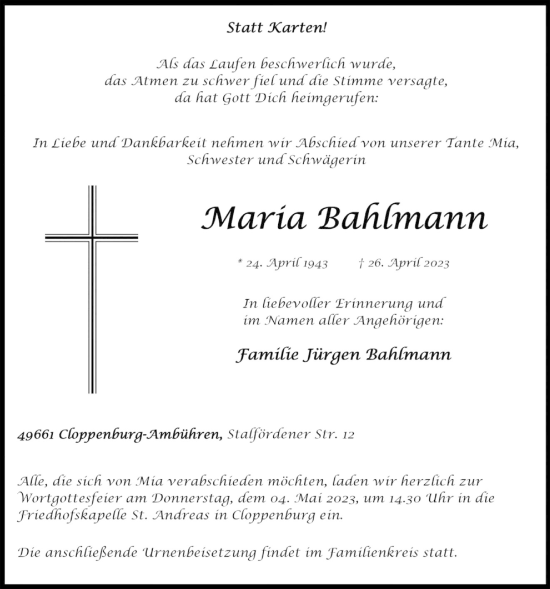 Anzeige von Maria Bahlmann von OM-Medien