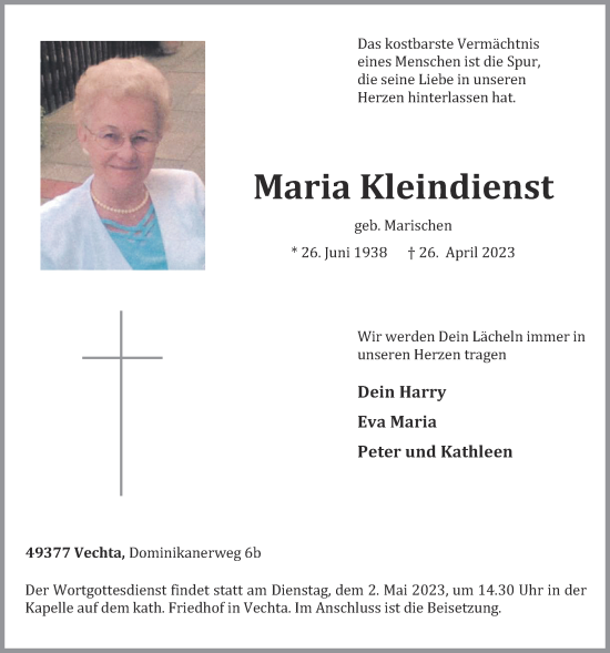 Anzeige von Maria Kleindienst von OM-Medien
