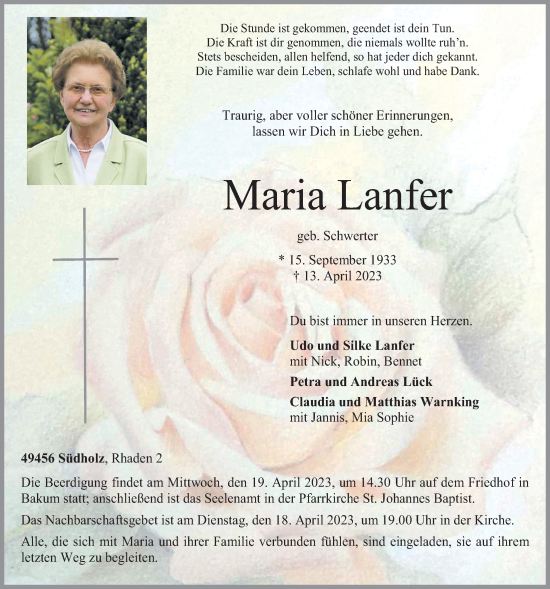 Anzeige von Maria Lanfer von OM-Medien
