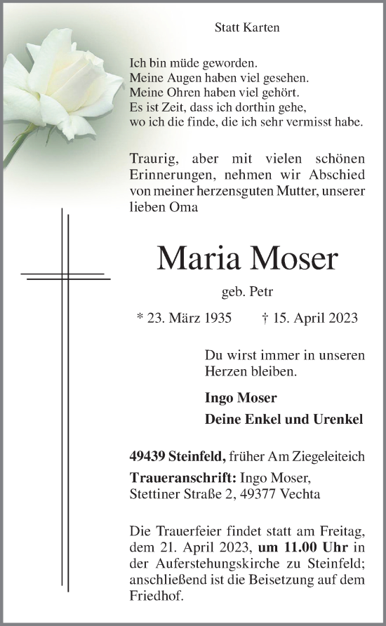Anzeige von Maria Moser von OM-Medien