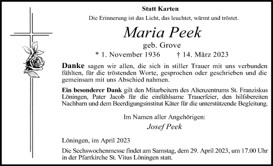 Anzeige von Maria Peek von OM-Medien