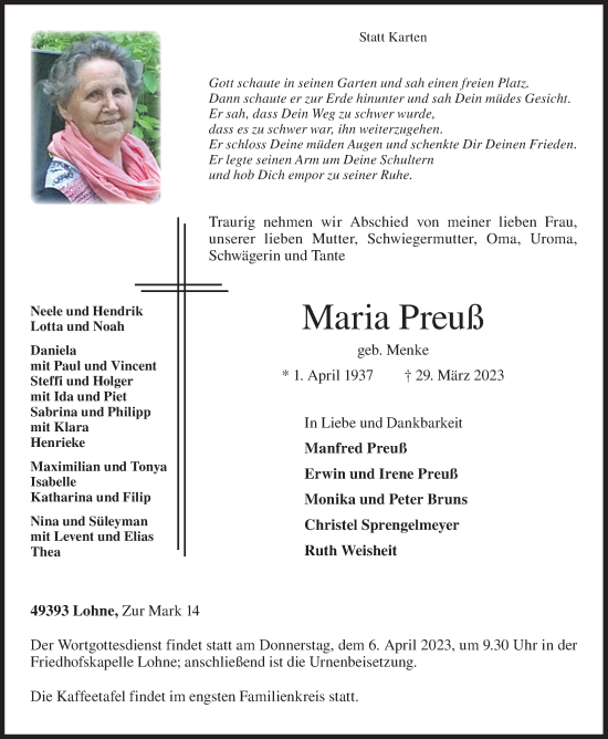 Anzeige von Maria Preuß von OM-Medien