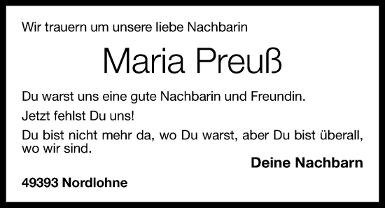 Anzeige von Maria Preuß von OM-Medien