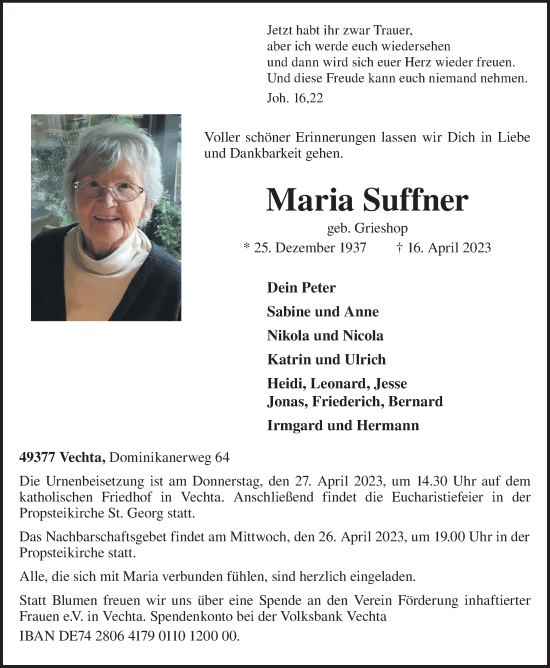 Anzeige von Maria Suffner von OM-Medien
