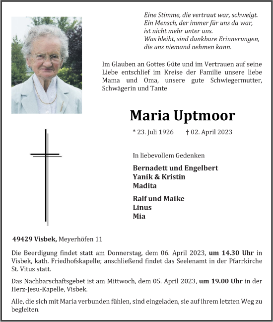 Anzeige von Maria Uptmoor von OM-Medien
