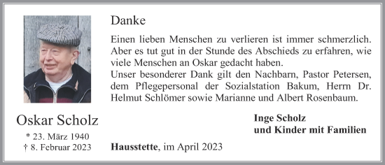 Anzeige von Oskar Scholz von OM-Medien