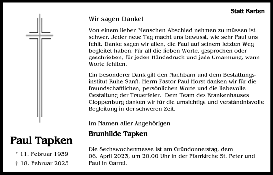 Anzeige von Paul Tapken von OM-Medien