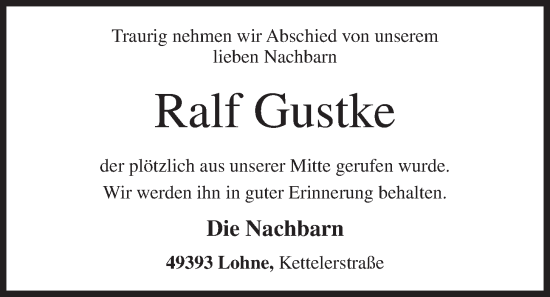 Anzeige von Ralf Gustke von OM-Medien