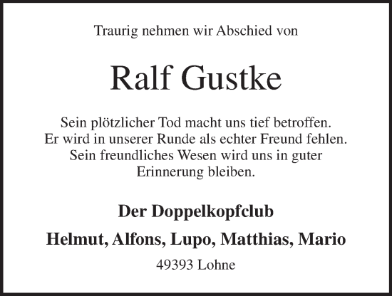 Anzeige von Ralf Gustke von OM-Medien