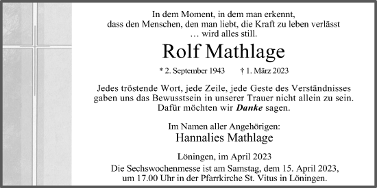 Anzeige von Rolf Mathlage von OM-Medien