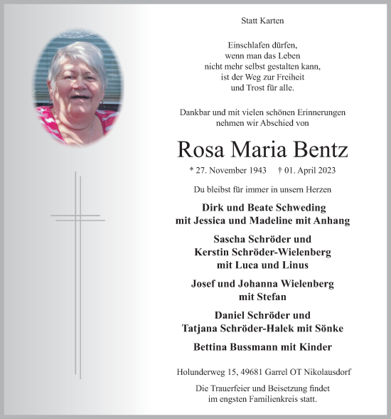 Anzeige von Rosa Maria Bentz  von OM-Medien