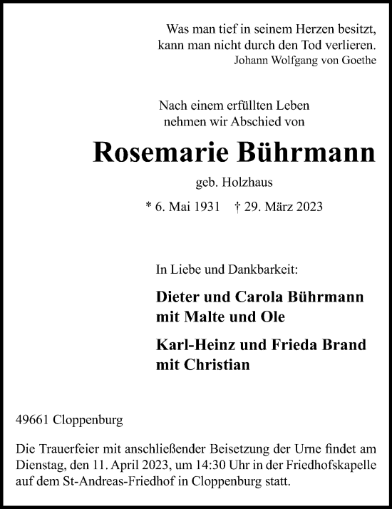 Anzeige von Rosemarie Bührmann von OM-Medien