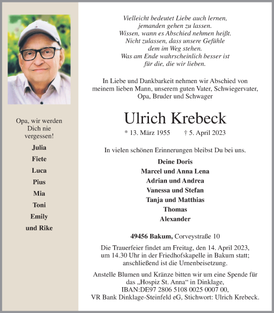 Anzeige von Ulrich Krebeck von OM-Medien