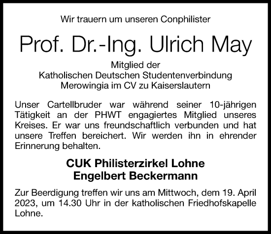 Anzeige von Ulrich May von OM-Medien