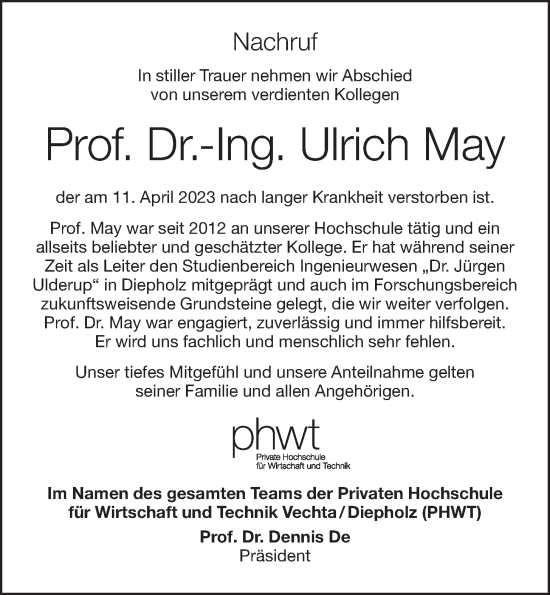 Anzeige von Ulrich May von OM-Medien