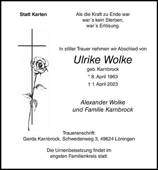 Anzeige von Ulrike Wolke von OM-Medien