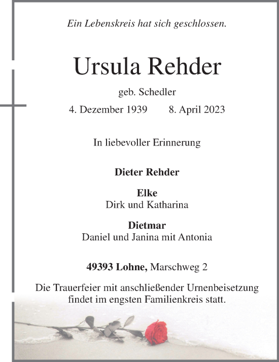 Anzeige von Ursula Rehder von OM-Medien